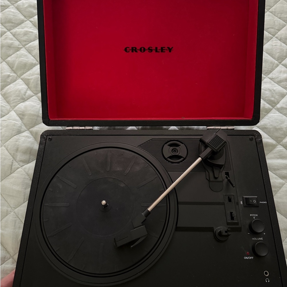 Crosley Black Portable Record Player with Red Lined Lid